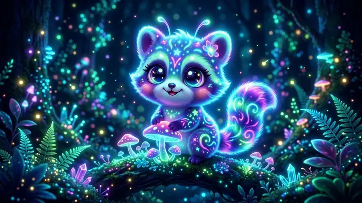 Chibi pony outlined in glowing red neon on a dark background