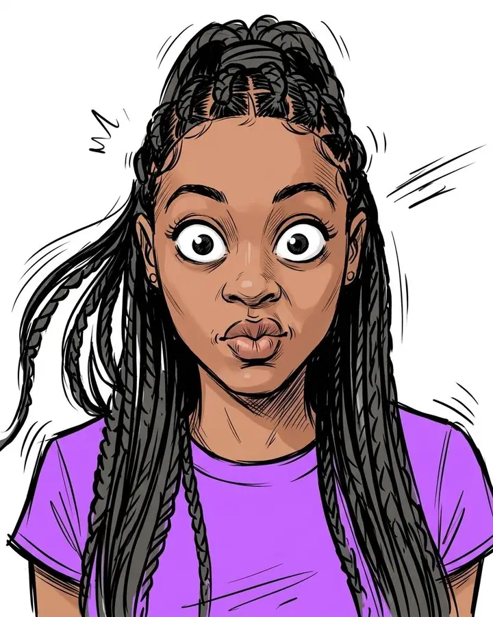 Colorful ink-style caricature of a person on a white background with motion lines