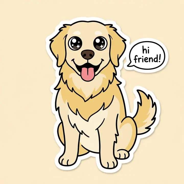 AI example of a die-cut cartoon sticker of a golden retriever